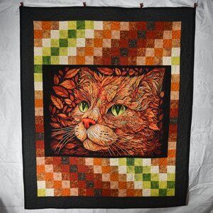 New handmade absolutely stunning cat and patchwork throw quilt